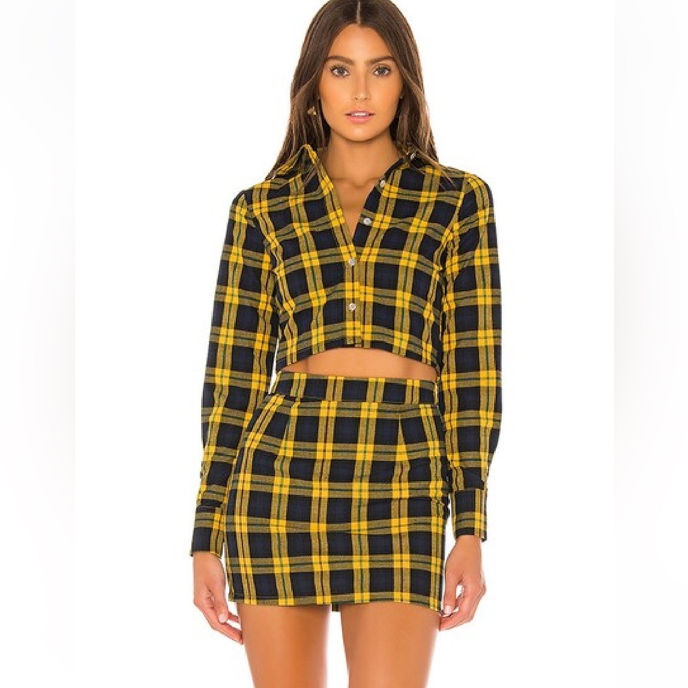 superdown Yellow and Black Plaid Mini Skirt